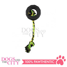 Load image into Gallery viewer, PAWISE 14705 Toss and Tug Tire with Rope Dog Toy 14inches - Dogs And The City Online