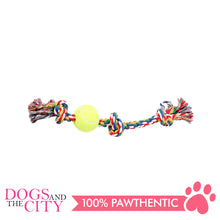 Load image into Gallery viewer, Pawise 14893 13" Rope Bone w/3 Knots&amp;Tennis Ball—Multi Color Dog Toy - All Goodies for Your Pet